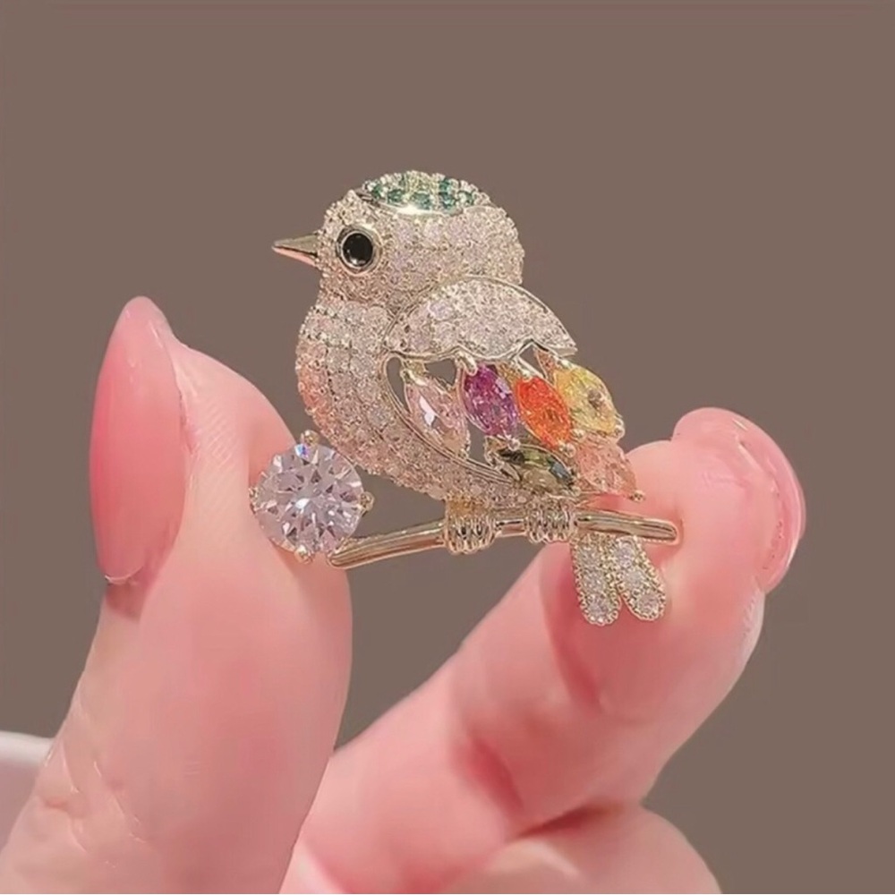 Crystal Encrusted Multicolor Bird Brooch Pin